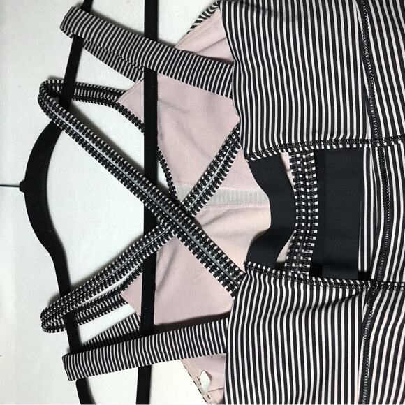 Lululemon happy strappy criss cross tank top 4 pink black striped athleisure - Picture 5 of 10